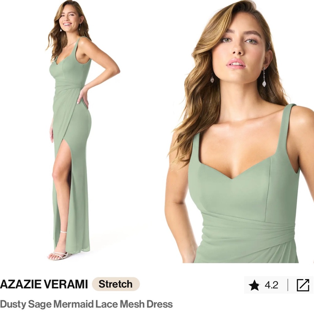 Azazie Green Ruched Slit Maxi Dress
